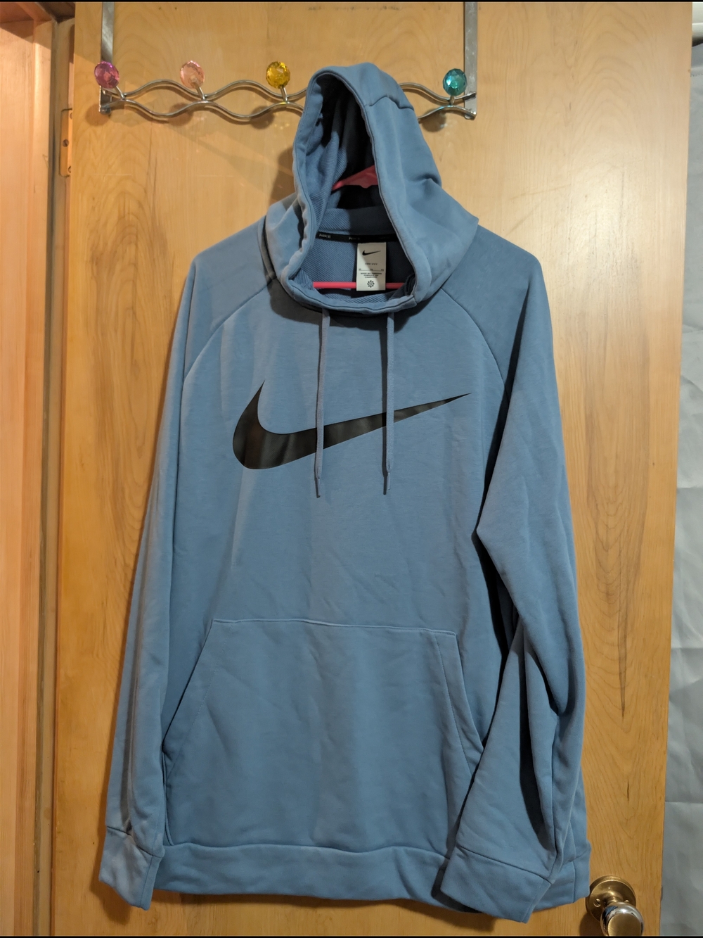 Nike Men's Light Blue Pullover Hoodie with Black Swoosh